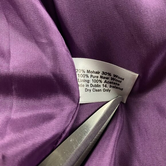 Vintage Donegal Design Ireland Mohair Blend Coat Jacket Women's Size 12 Purple - Picture 8 of 13